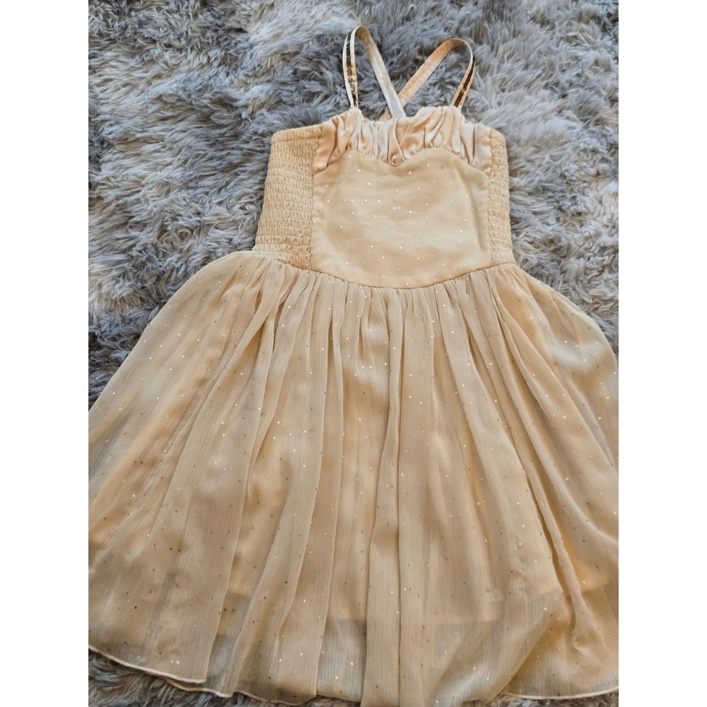 Stella McCartney Kids Cream Tulle Gold Glitter Dot Dress Sequin Straps Size‎ 6Y